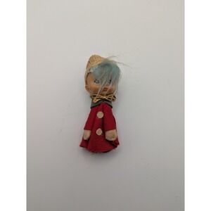 Vintage 1950s Christmas Elf Pixie Blue Hair Red Felt Clothing Hat Gold Tie Japan